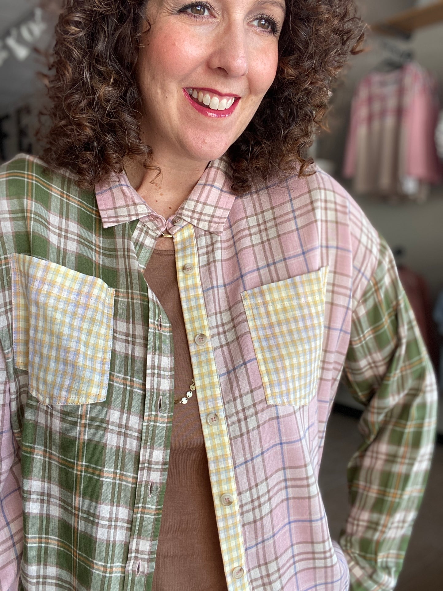 Preppy Patchwork Plaid Button Down