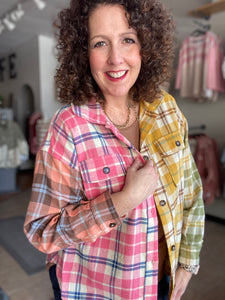 Shabby Mixed Plaid Button Down Top