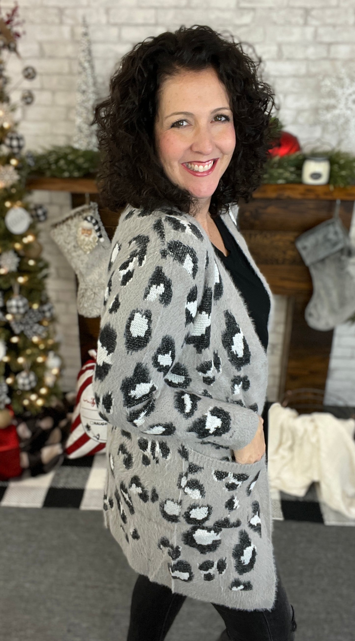 Eyelash Leopard Cardigan with Pockets