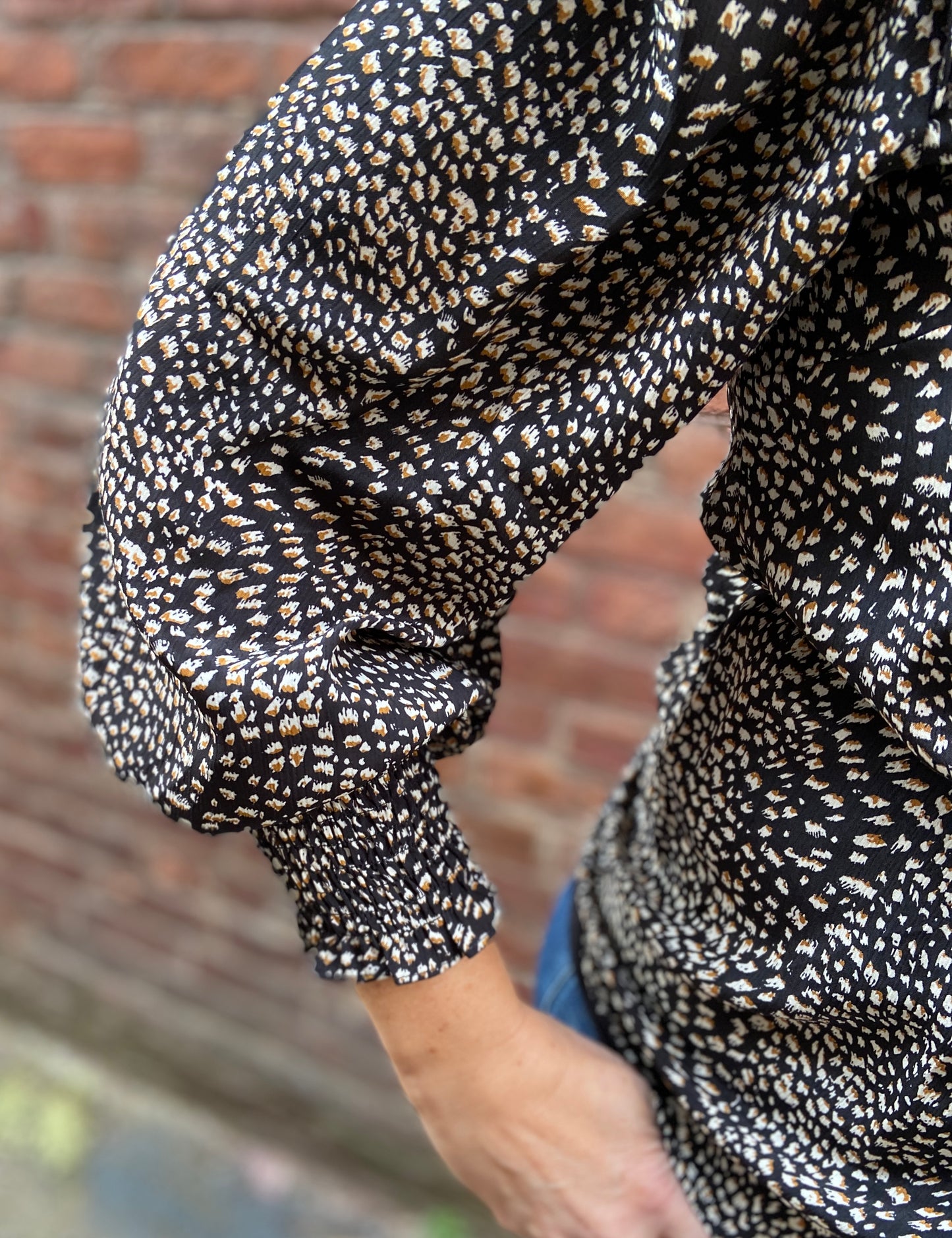 Smocked Cuff Animal Print Blouse