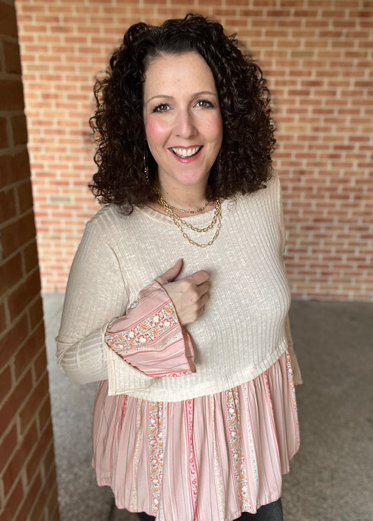 Ribbed Top with Floral Peplum