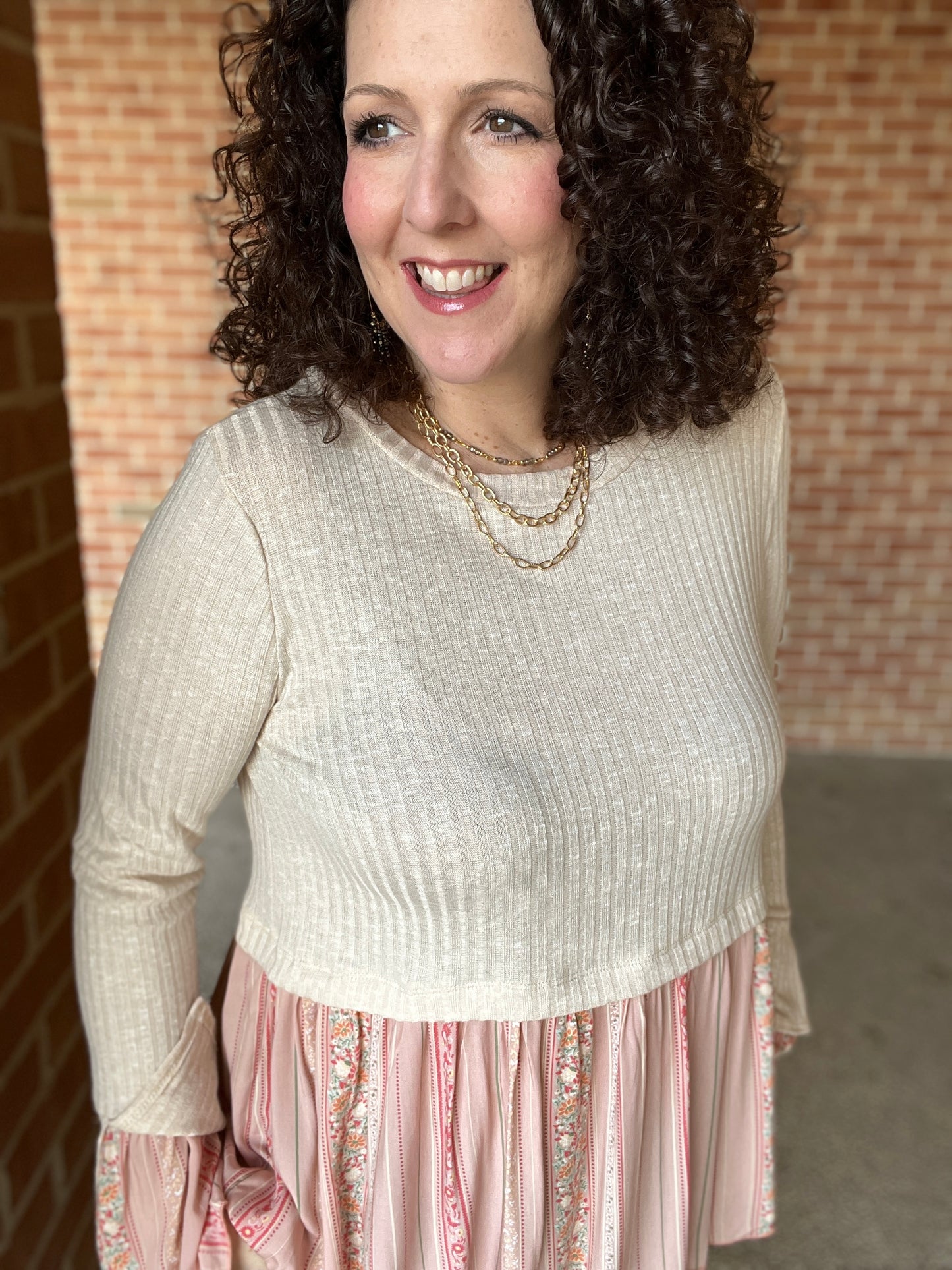 Ribbed Top with Floral Peplum