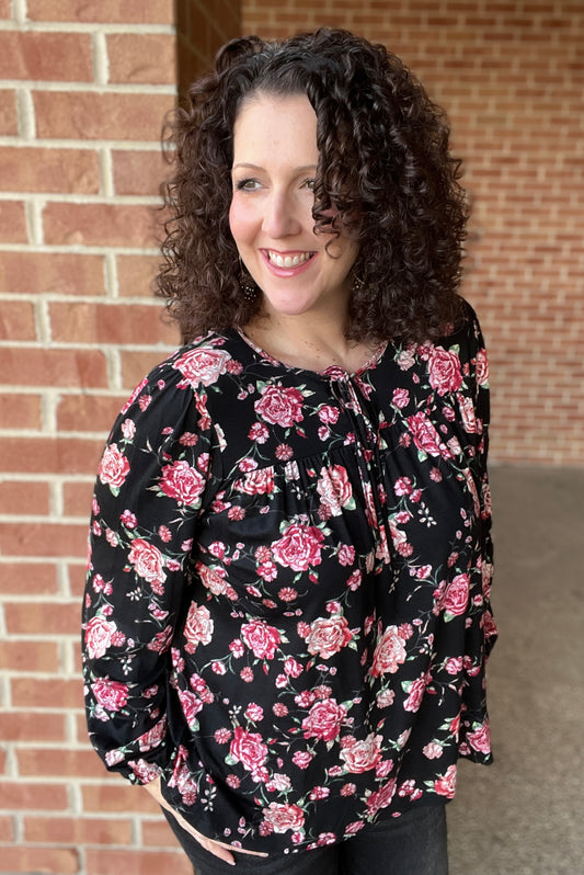 Floral Print Top with Front Tie