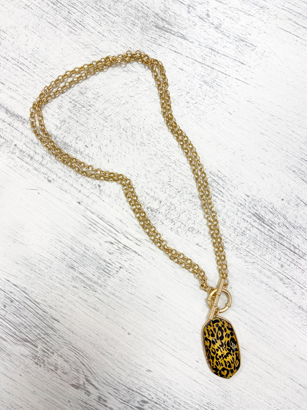 Beveled Leopard Pendant Necklace