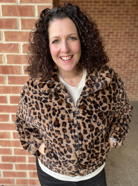 Leopard Faux Fur Bomber Jacket