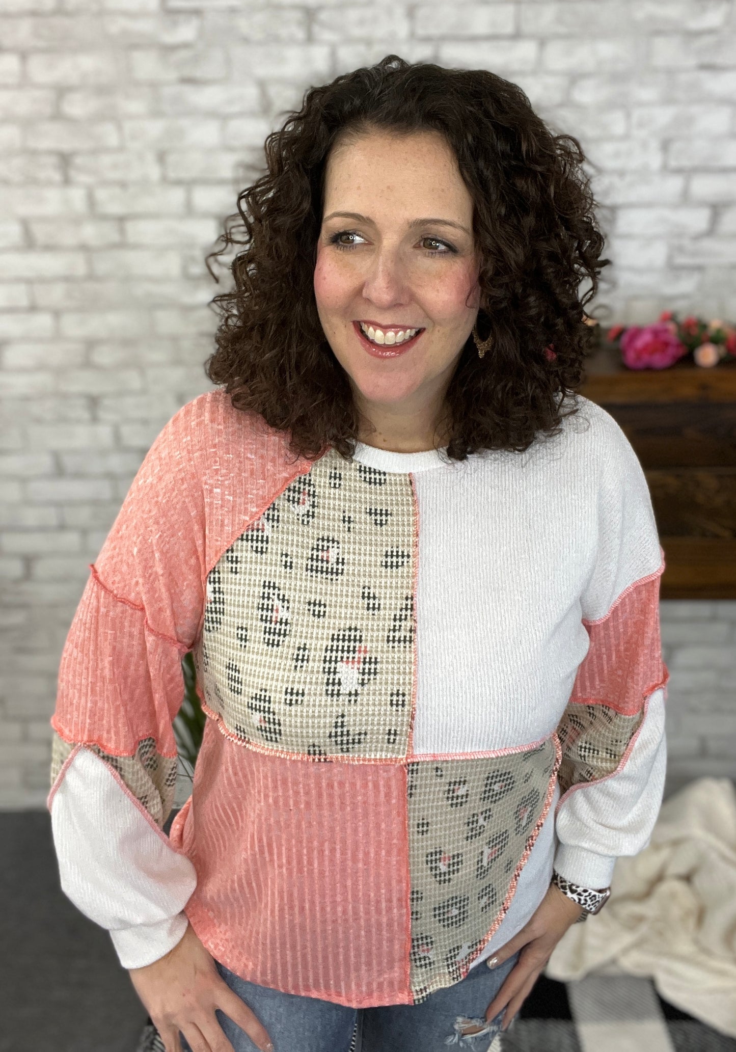 Coral and Leopard Block Top