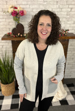 Load image into Gallery viewer, Waffle Knit Cardigan with Striped Sleeves