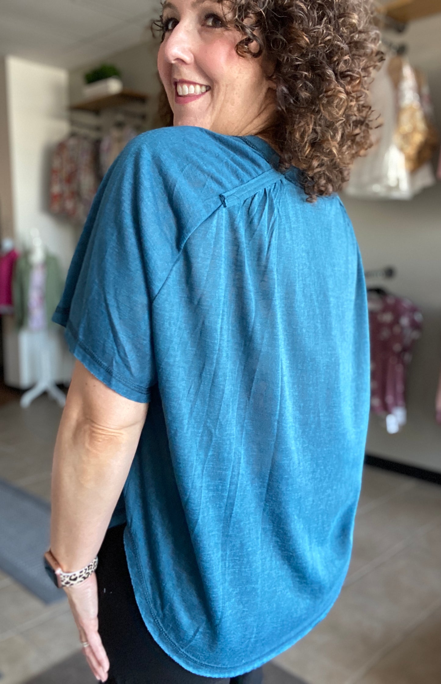 Shirred Back Tee with Pocket