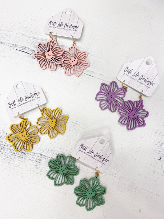 Wood Flower Filagree Earrings