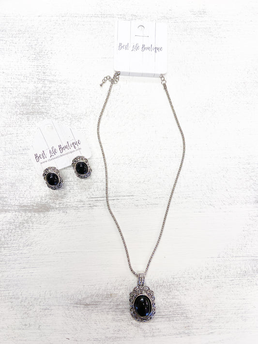 Ornate Black Stone Necklace