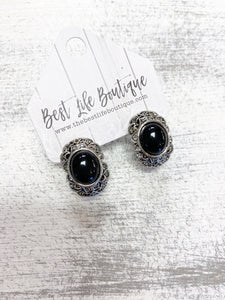 Ornate Black Stone Earrings