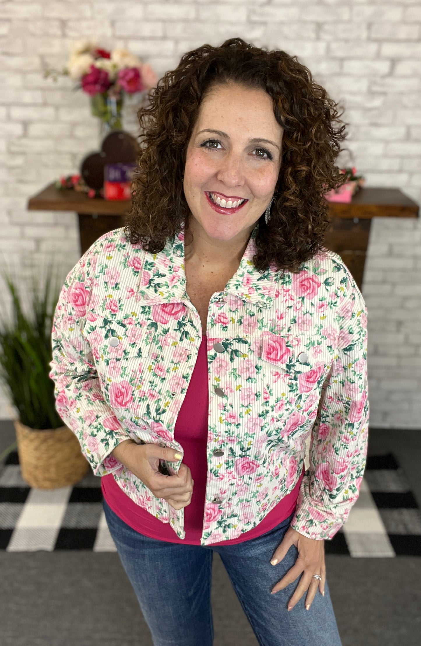 Rosy Floral Corduroy Jacket