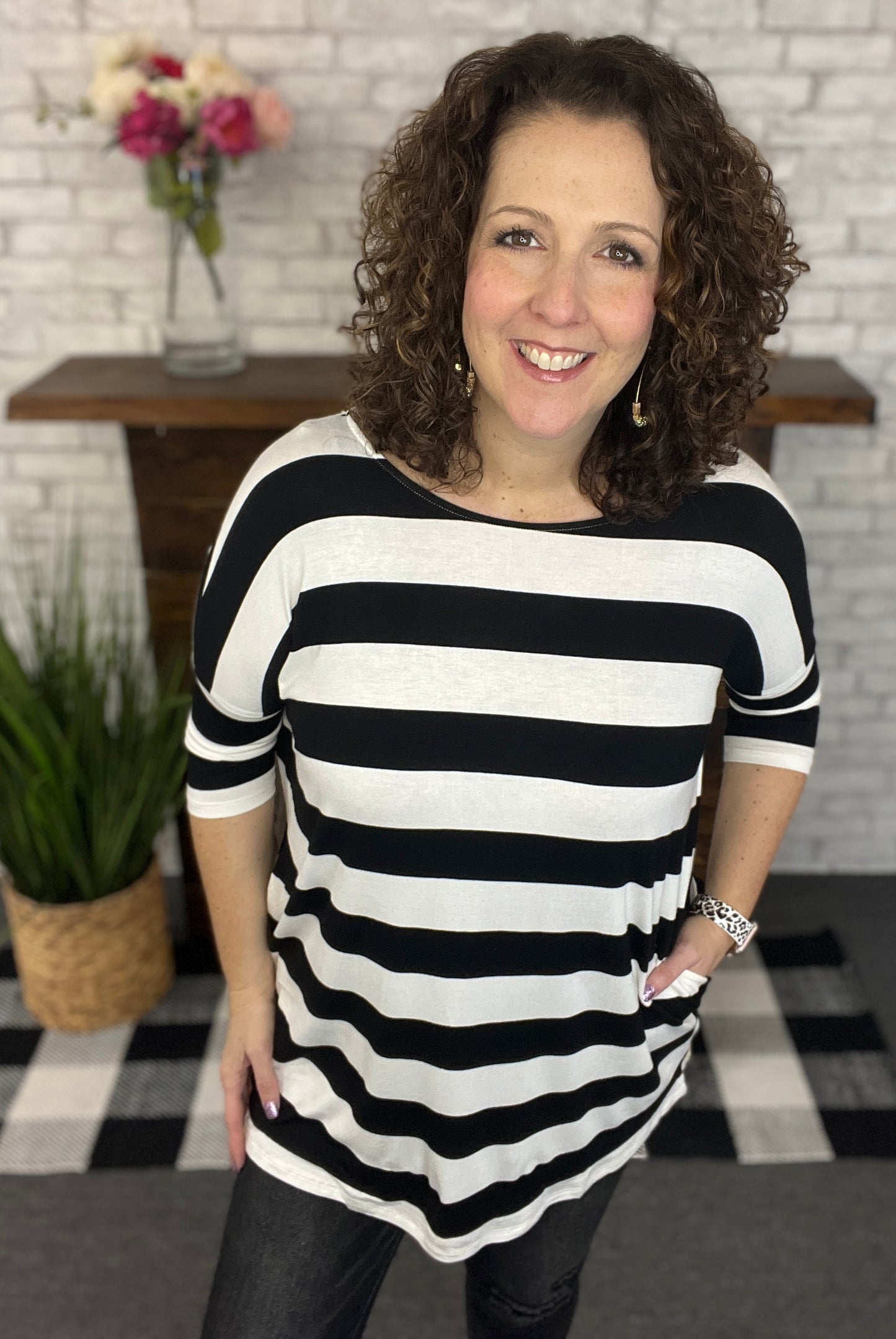 Striped Dolman Tunic with Pockets