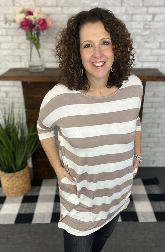 Striped Dolman Tunic with Pockets