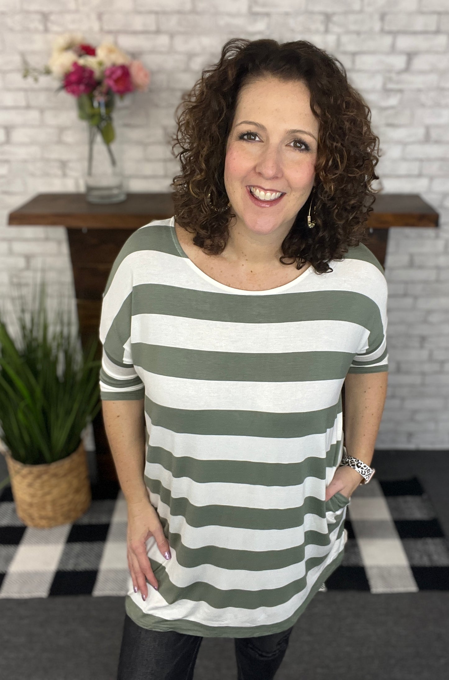 Striped Dolman Tunic with Pockets