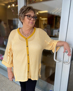 Waffle Knit Button Front Curvy Top