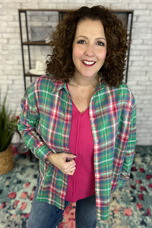 Colorful Spring Plaid Button Down Shirt