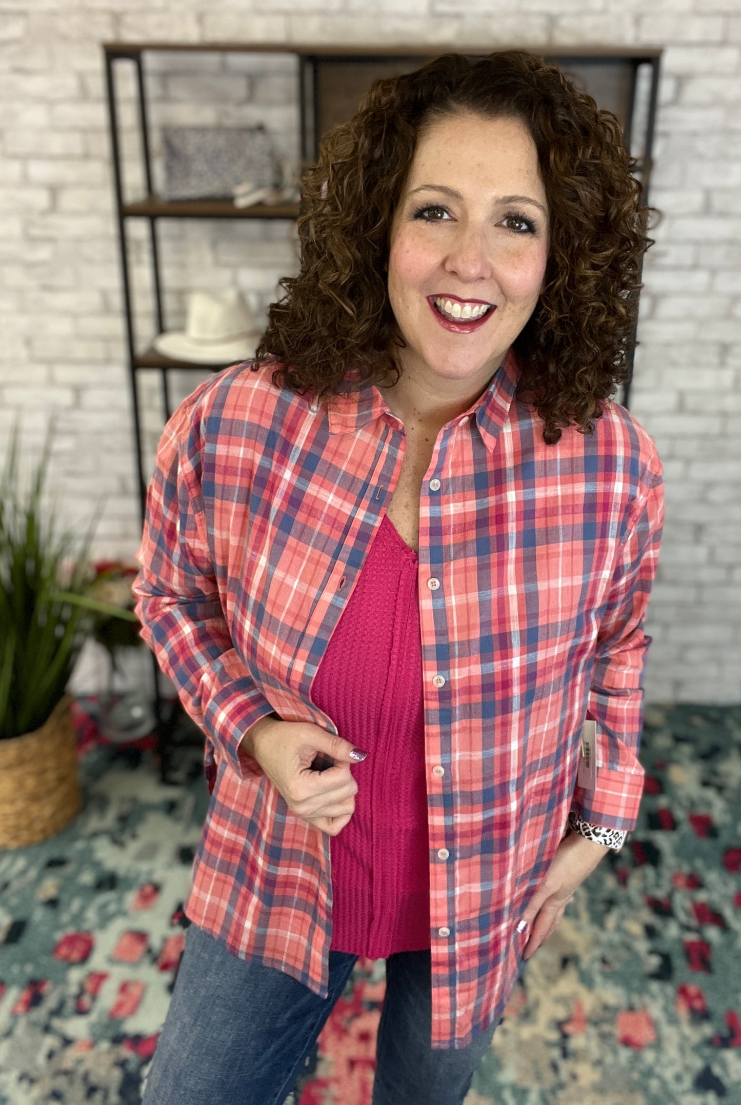 Colorful Spring Plaid Button Down Shirt