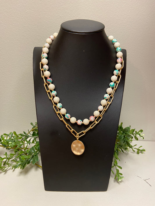 Mixed Bead and Link Pendant Necklace