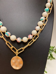Mixed Bead and Link Pendant Necklace
