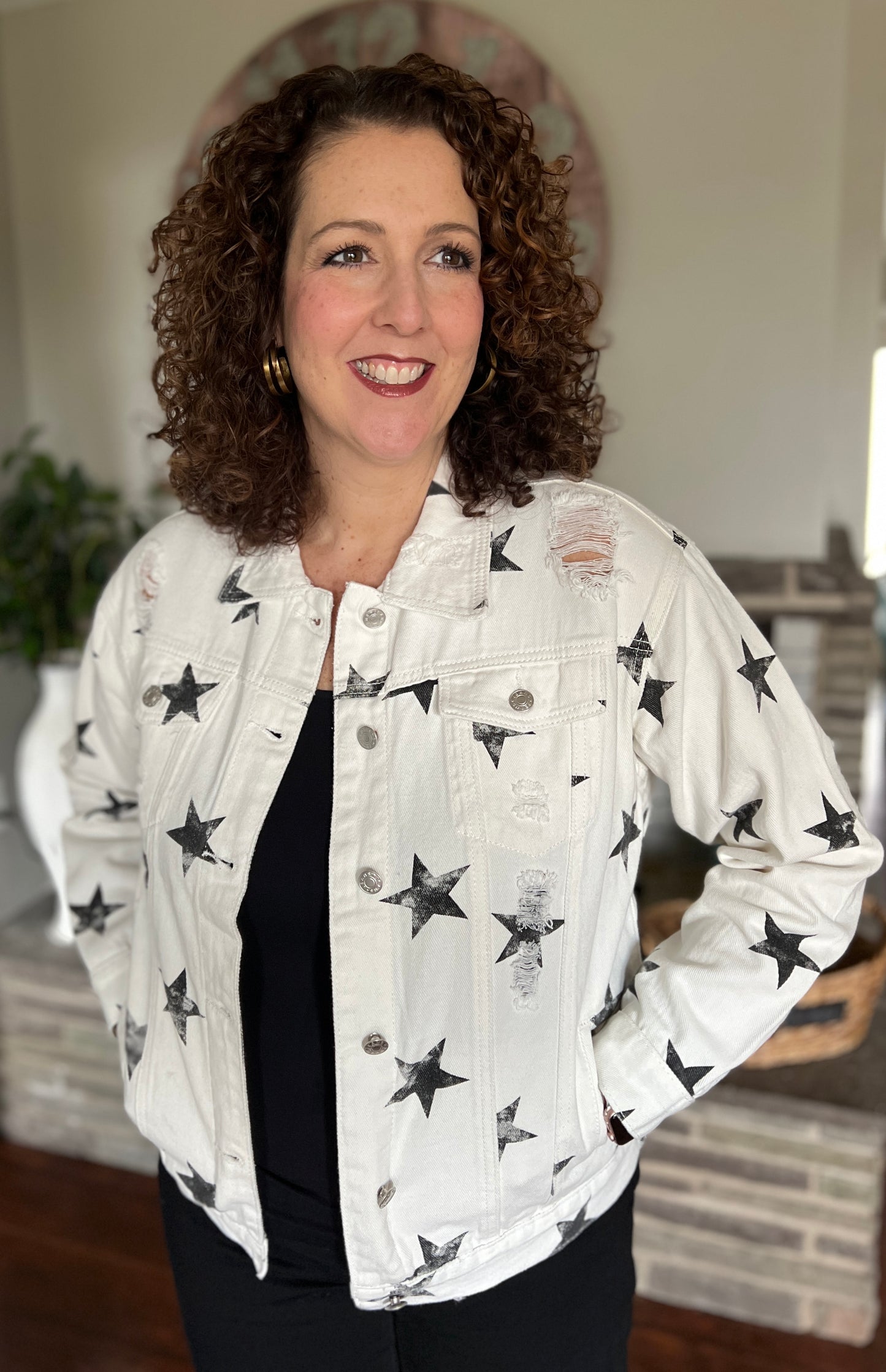 White Denim Jacket with Stars