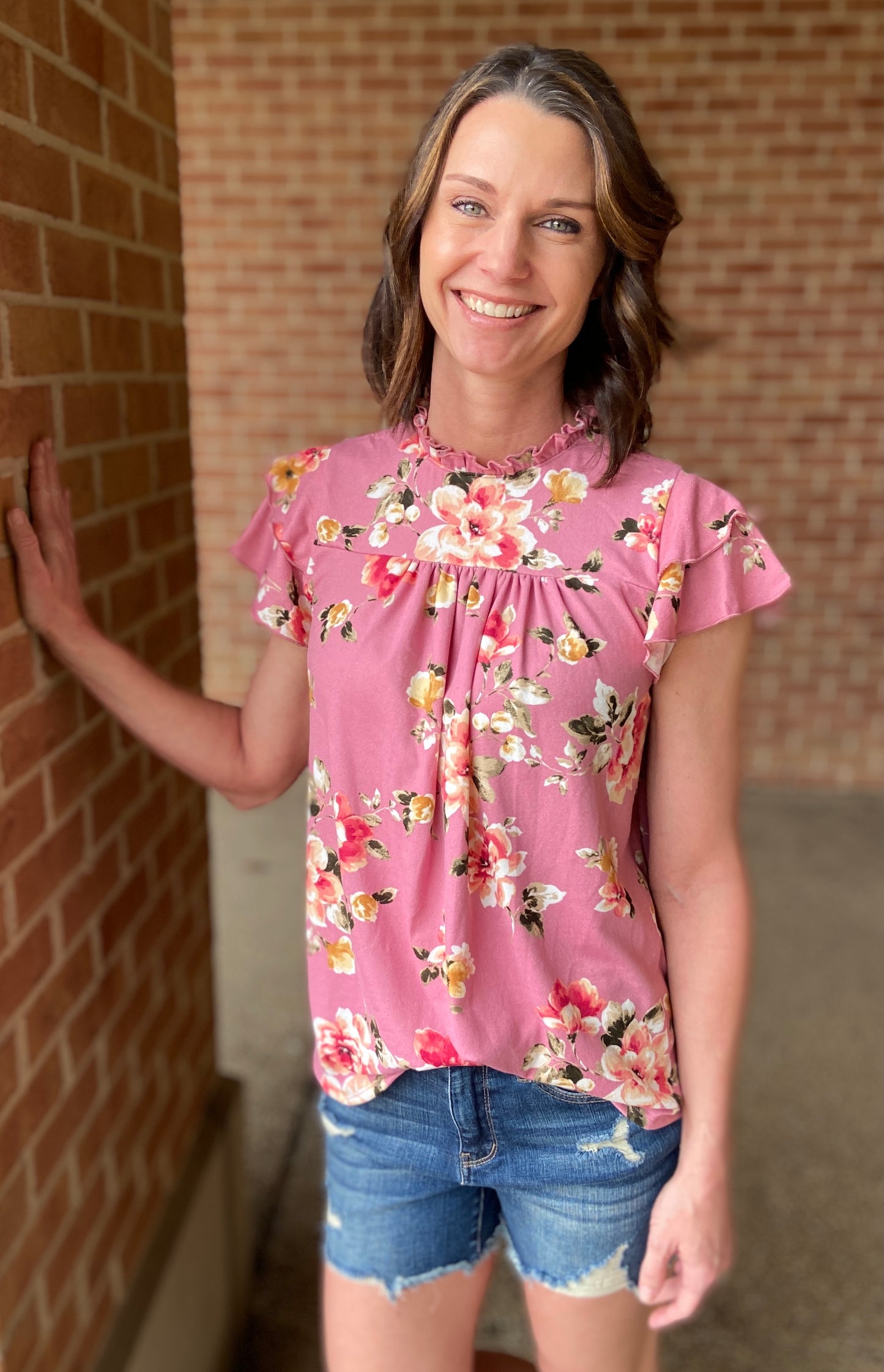 Chic Ruffle Neck Floral Top