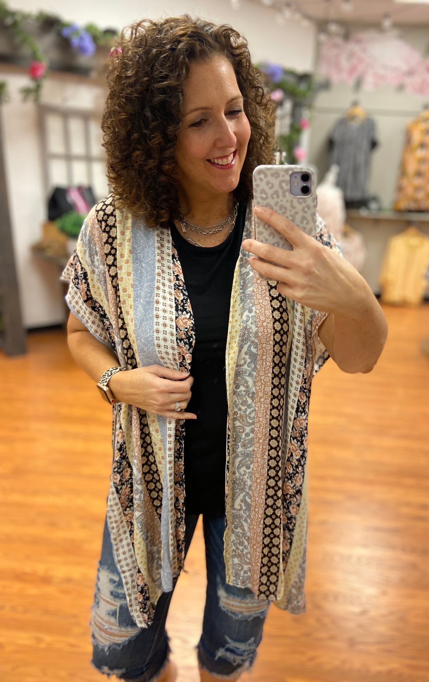 Vertical Mixed Print Kimono