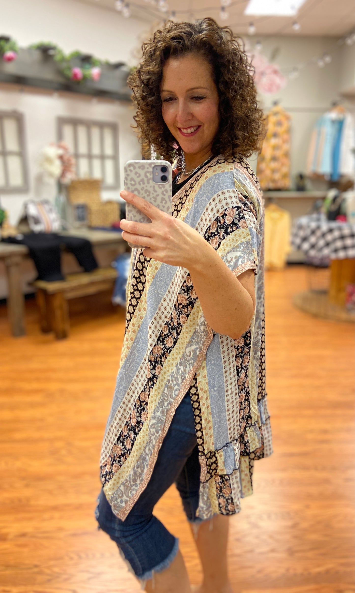 Vertical Mixed Print Kimono