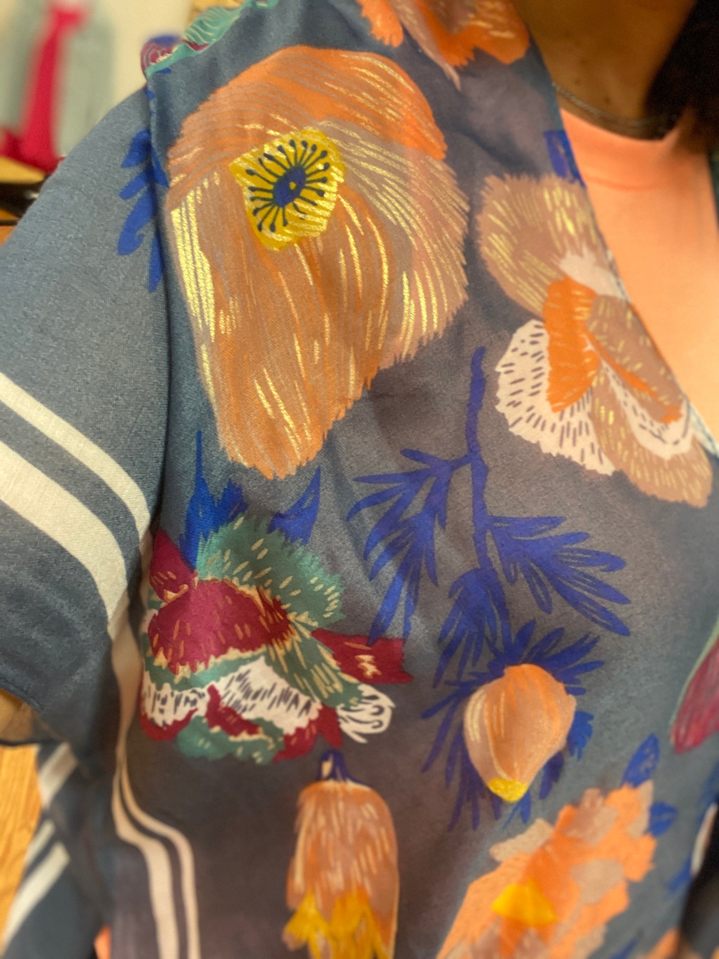 Bold Floral Kimono with Metallic Detail