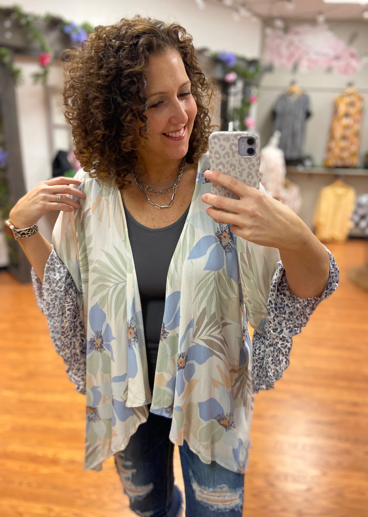 Floral and Leopard Kimono