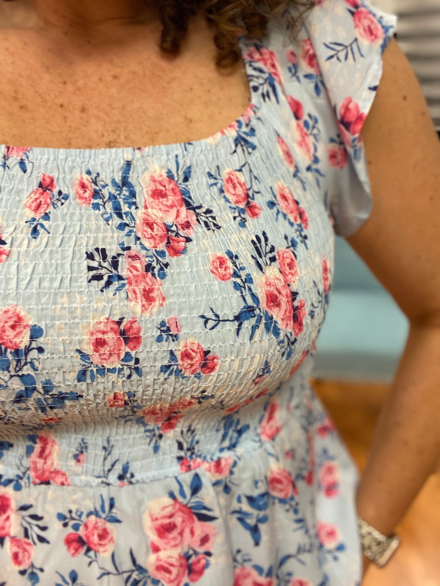 Rosy Floral Smocked Top