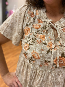 Earthy Floral Embroidered Top