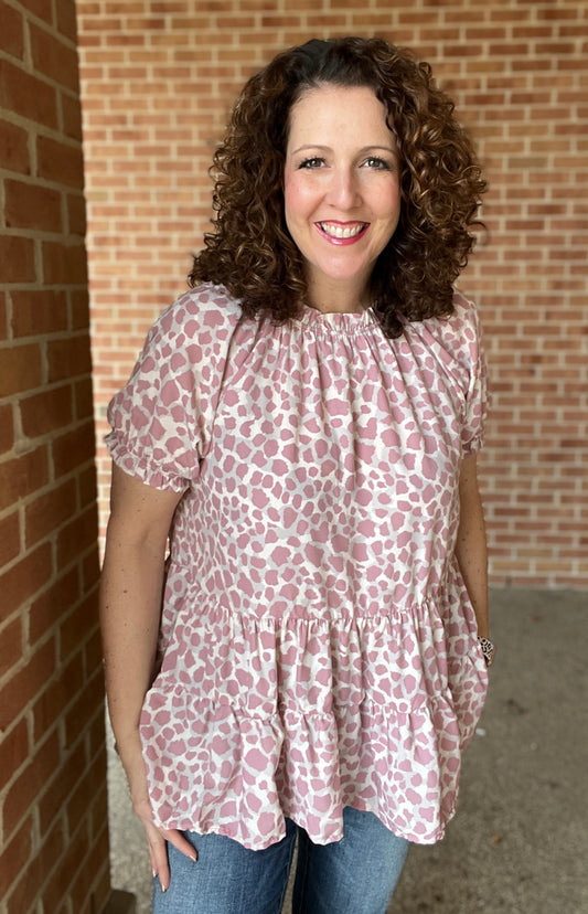 Tiered Pink Animal Print Top