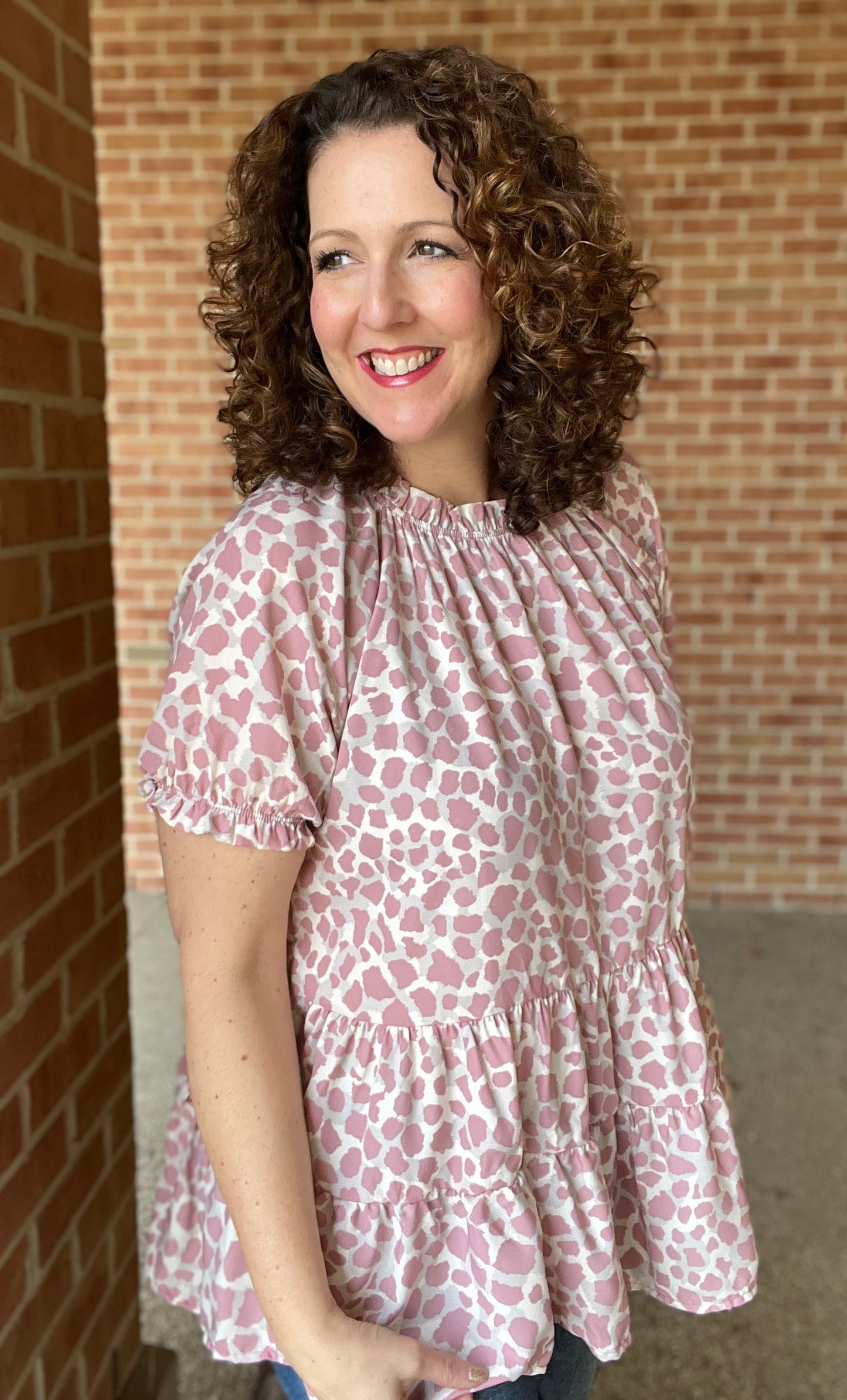 Tiered Pink Animal Print Top