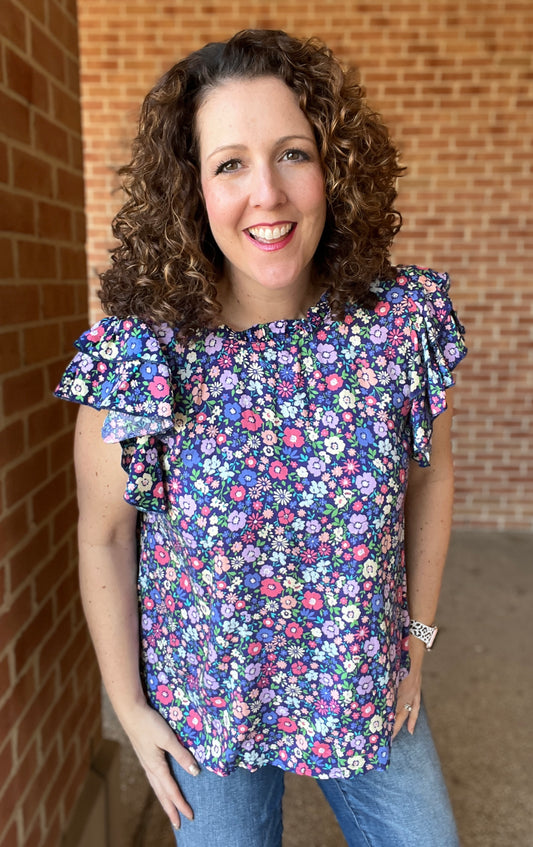 Floral Double Ruffle Sleeve Top