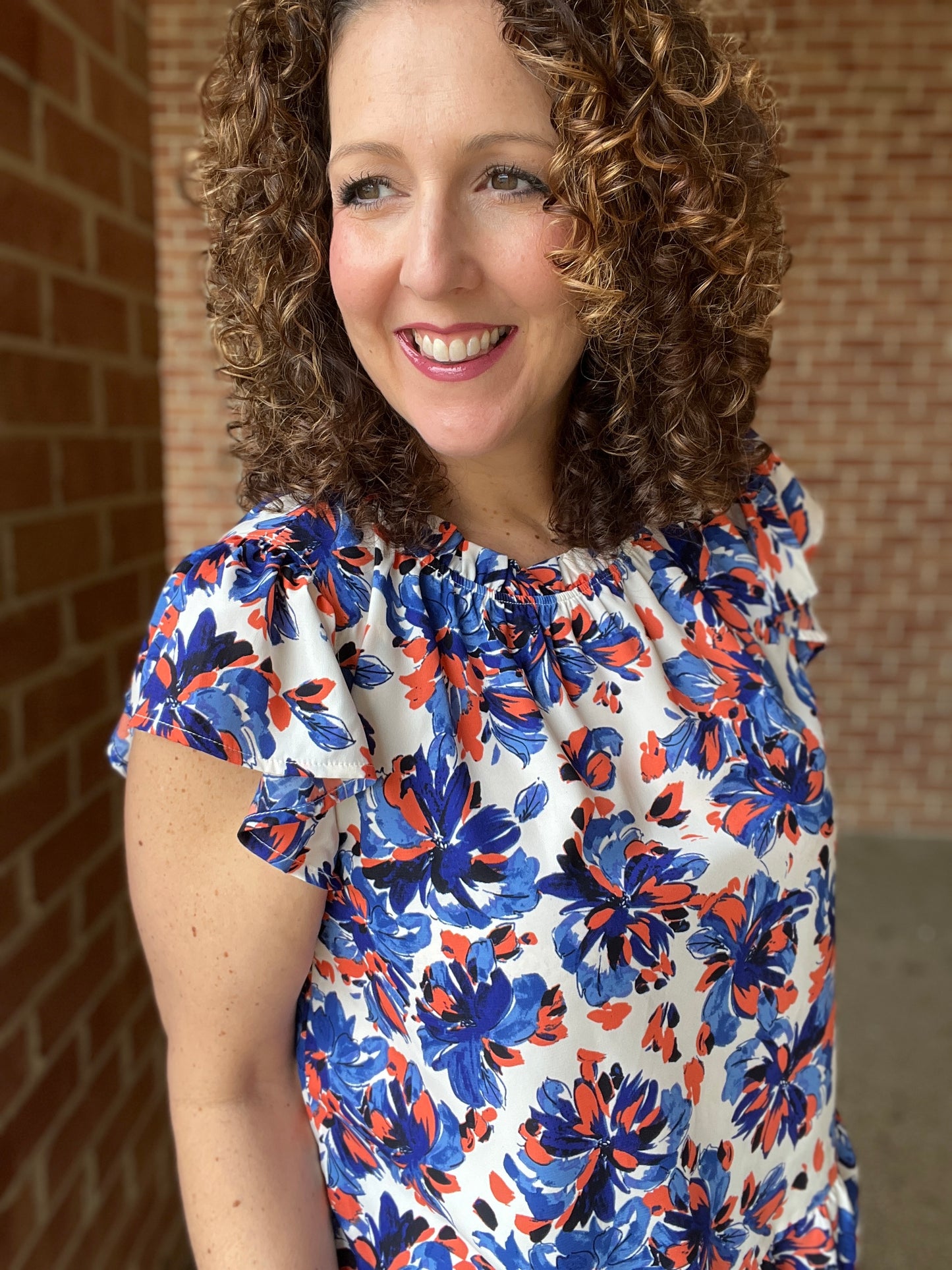 Ruffle Neck Painted Floral Top