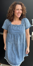 Load image into Gallery viewer, Tiered Denim Dress with Frayed Bottom