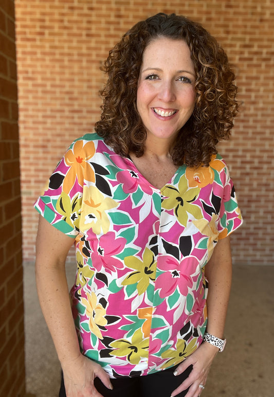 Soft Floral V Neck Top