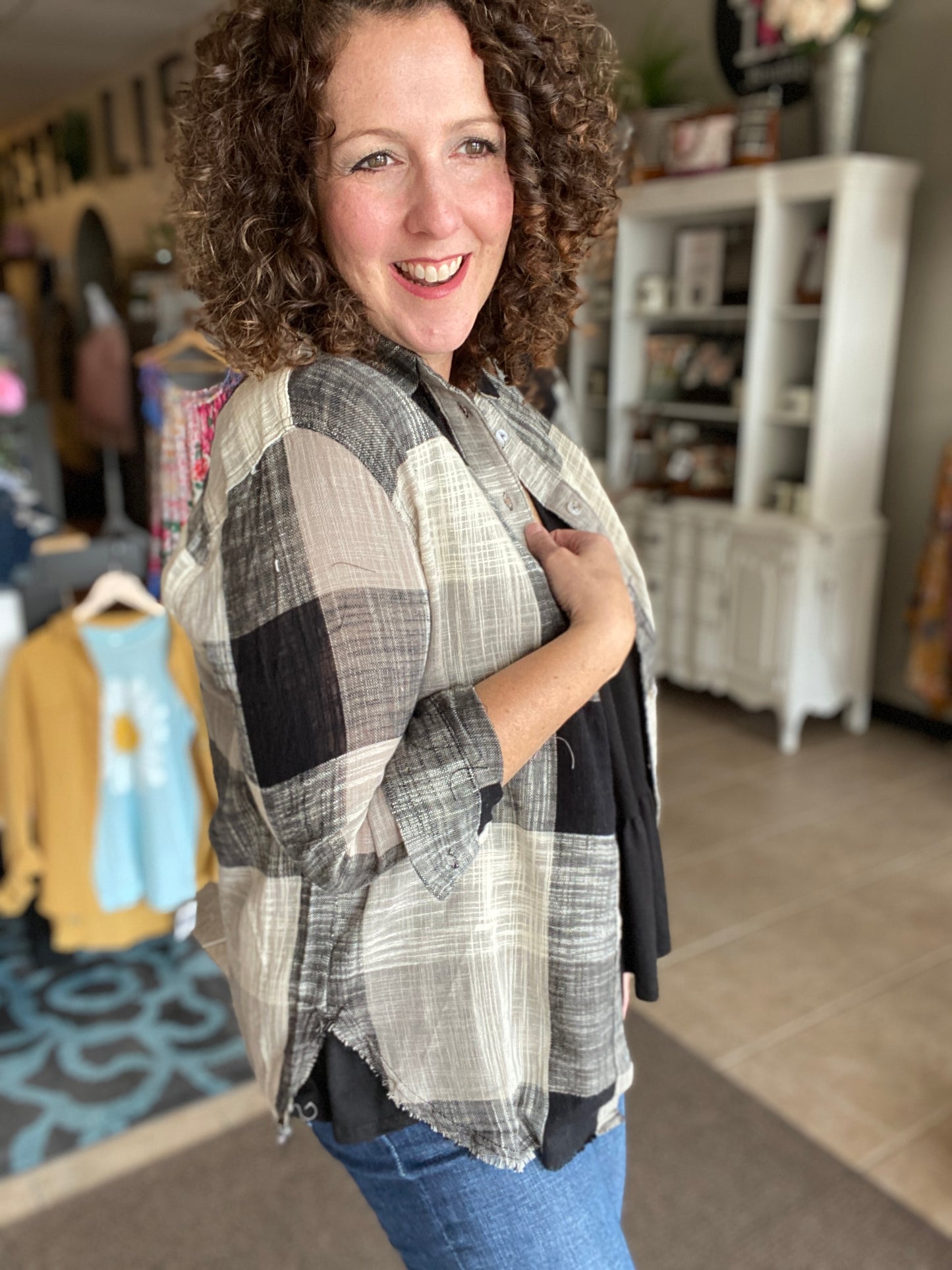 Big Plaid Button Down Top