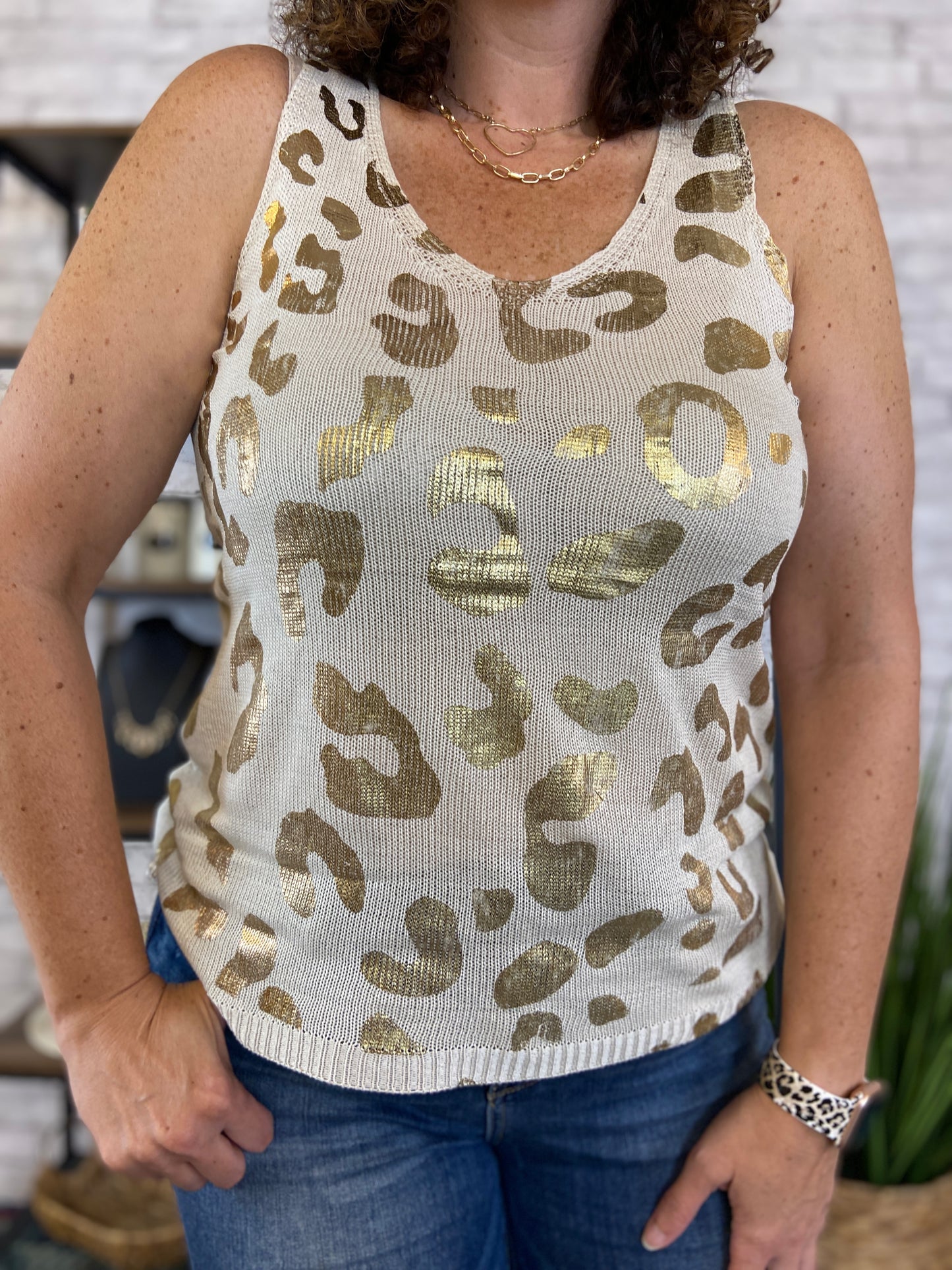 Gold Leopard Sweater Tank