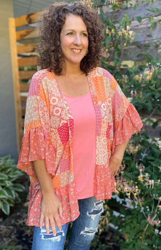 Patchy Print Kimono