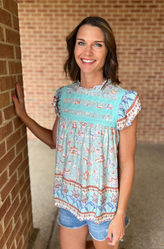 Dainty Floral Top with Lace Trim