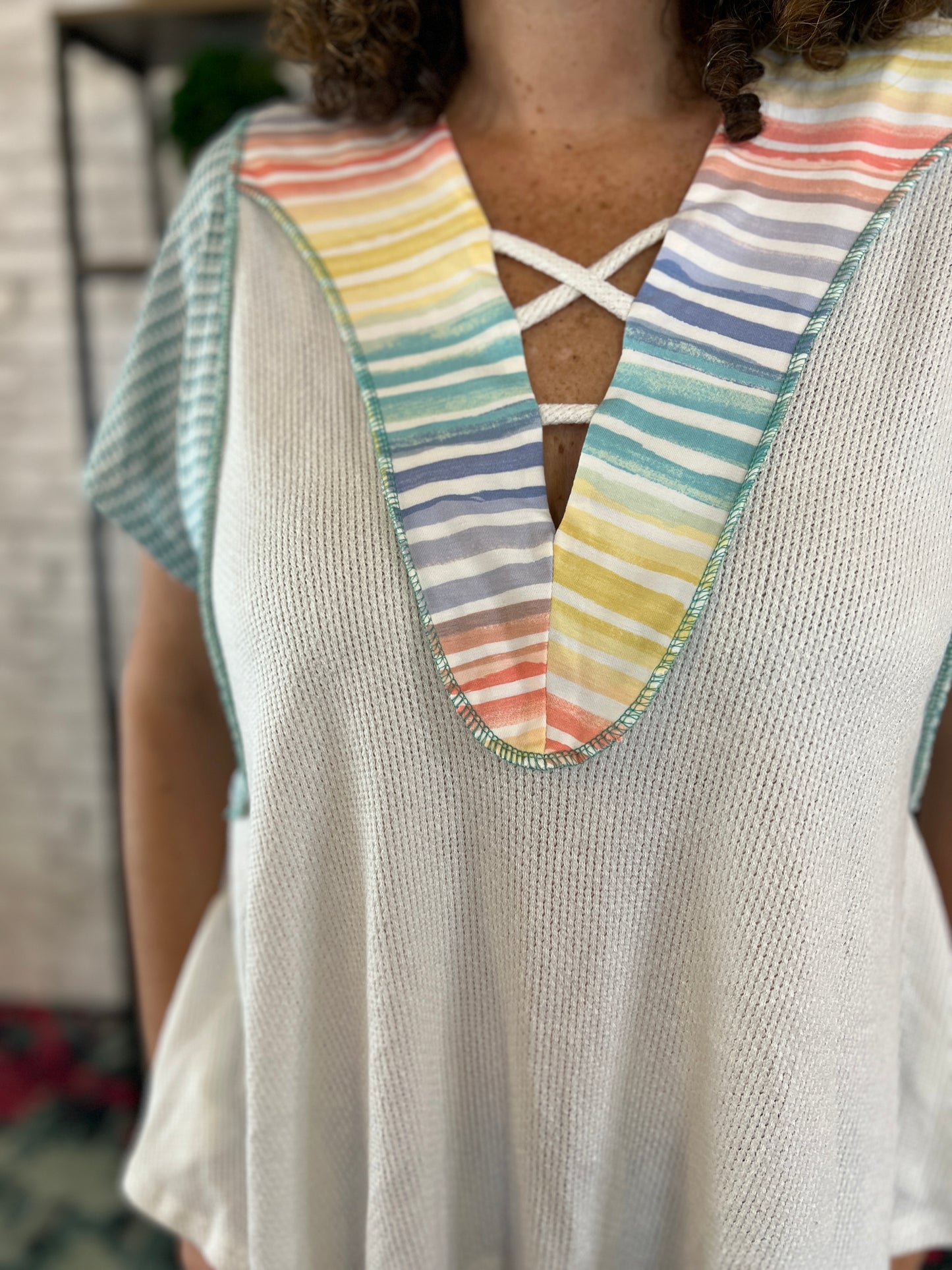 Waffle Swing Top with Multi Stripe Trim