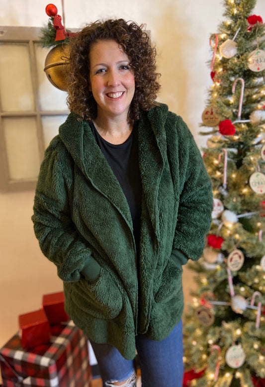 Fuzzy Teddy Coat - ARMY GREEN