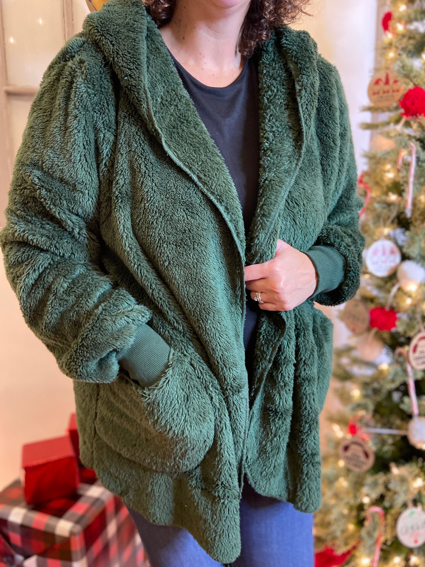 Fuzzy Teddy Coat - ARMY GREEN