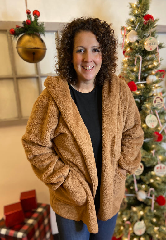 Fuzzy Teddy Coat - DEEP CAMEL