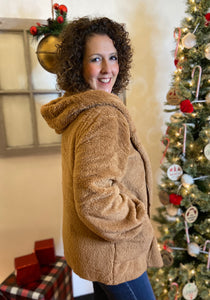 Fuzzy Teddy Coat - DEEP CAMEL