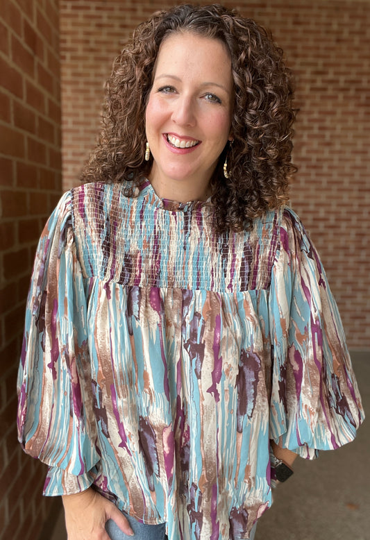 Smocked Watercolor Blouse