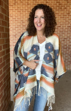 Load image into Gallery viewer, Aztec Poncho with Fringe