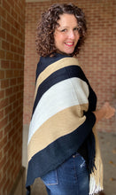 Load image into Gallery viewer, Color Block Fringe Poncho - BEIGE
